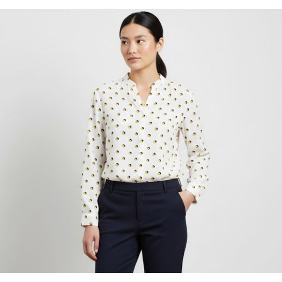 Boden Yellow Shadow Polka Dot Long Sleeve White Blouse Size 6 - Picture 1 of 6